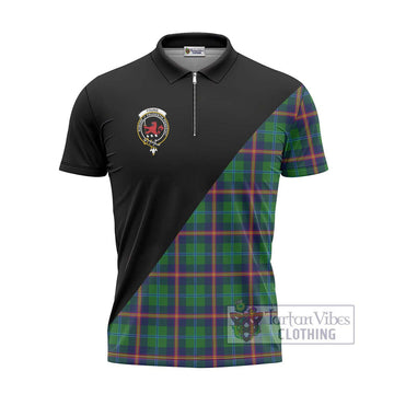 Young Tartan Zipper Polo Shirt with Family Crest and Military Logo Style