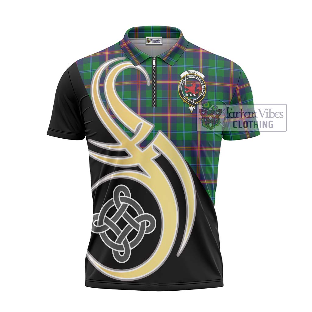 Tartan Vibes Clothing Young Modern Tartan Zipper Polo Shirt with Family Crest and Celtic Symbol Style