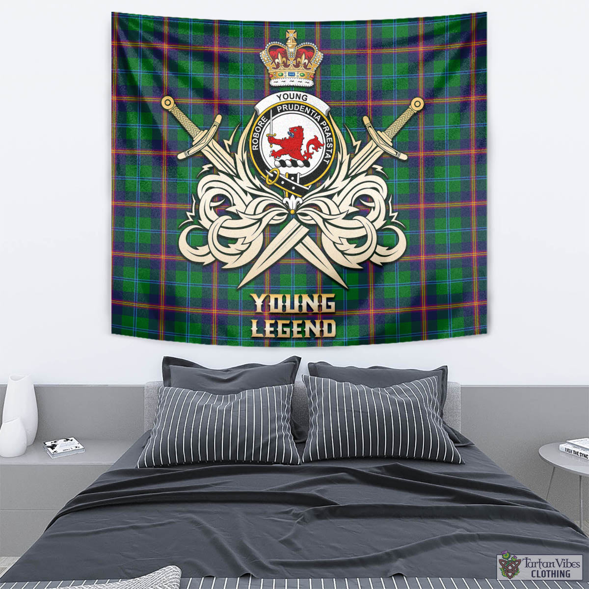 Tartan Vibes Clothing Young Modern Tartan Tapestry with Clan Crest and the Golden Sword of Courageous Legacy