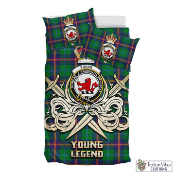 Young Modern Tartan Bedding Set with Clan Crest and the Golden Sword of Courageous Legacy