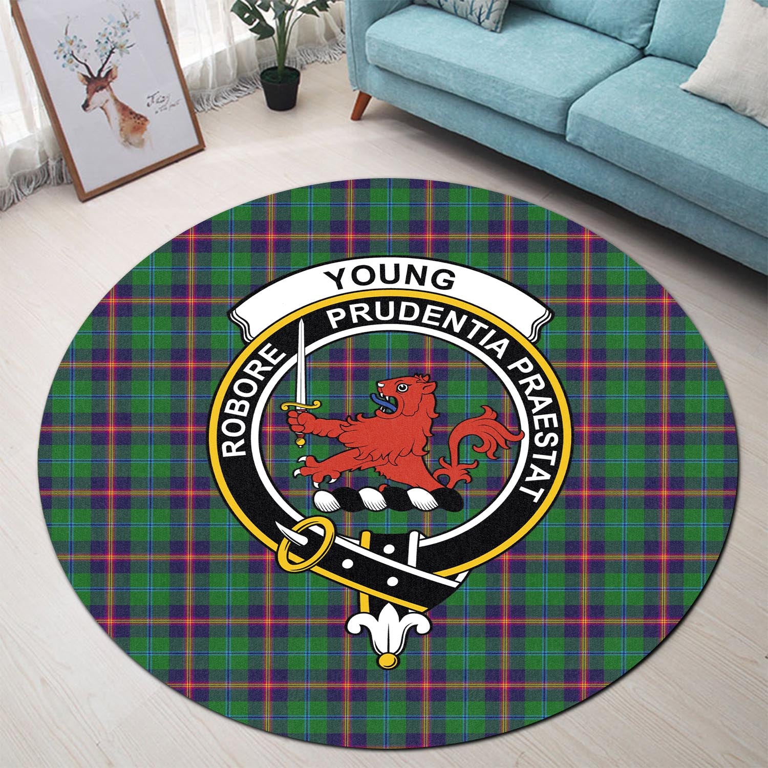 young-modern-tartan-round-rug-with-family-crest