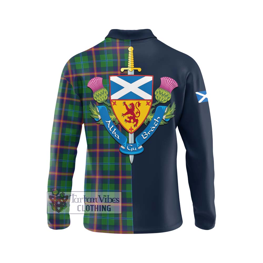 Tartan Vibes Clothing Young Modern Tartan Long Sleeve Polo Shirt with Scottish Lion Royal Arm Half Style