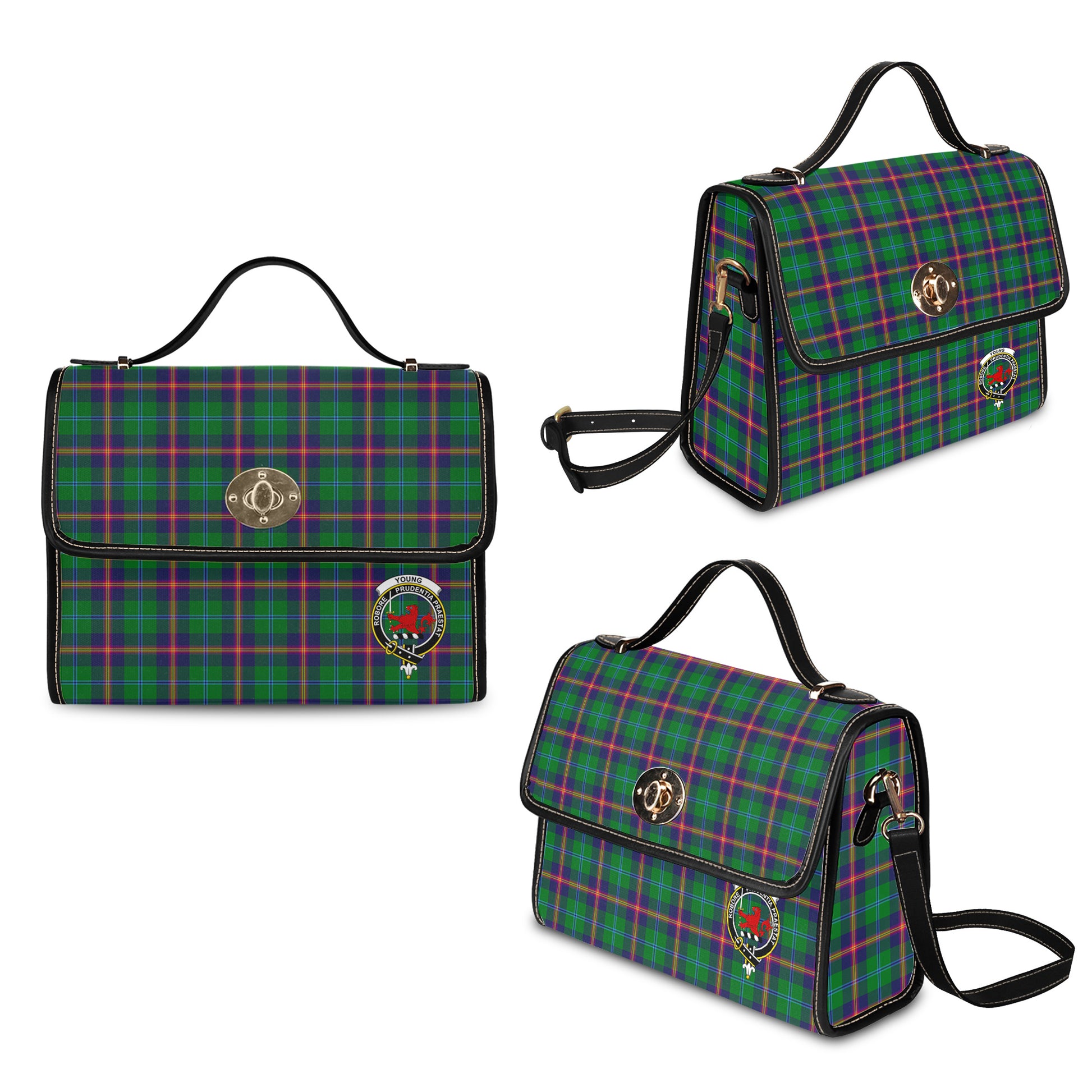 young-modern-tartan-leather-strap-waterproof-canvas-bag-with-family-crest