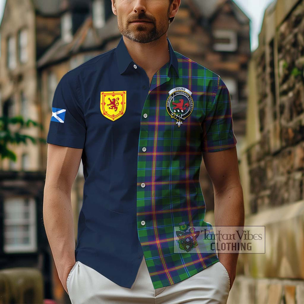 Tartan Vibes Clothing Young Modern Tartan Short Sleeve Button Shirt with Scottish Lion Royal Arm Half Style