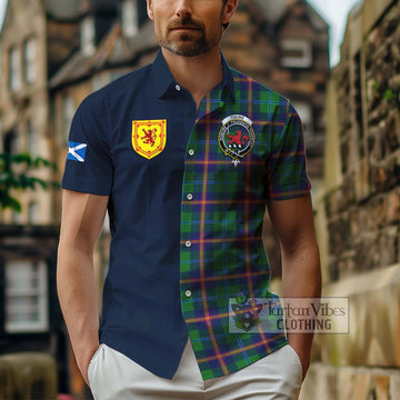 Tartan Vibes Clothing Young Modern Tartan Short Sleeve Button Shirt with Scottish Lion Royal Arm Half Style