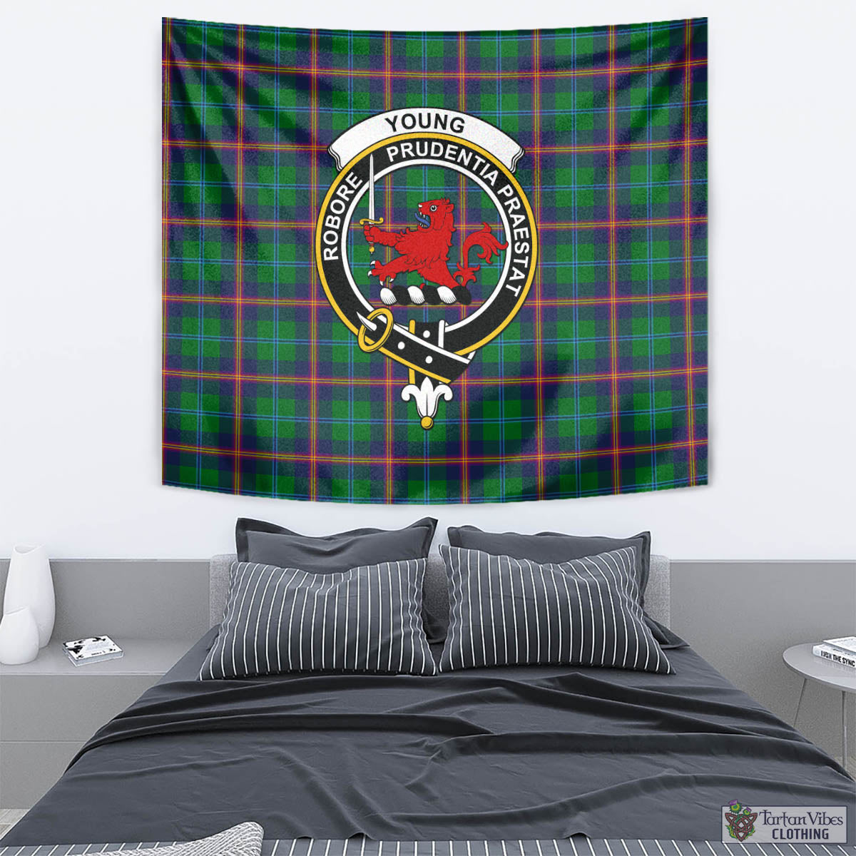 Tartan Vibes Clothing Young Modern Tartan Tapestry Wall Hanging and Home Decor for Room with Family Crest