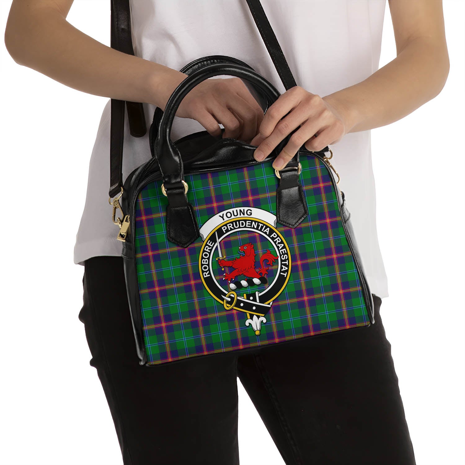 Young Modern Tartan Shoulder Handbags with Family Crest - Tartanvibesclothing