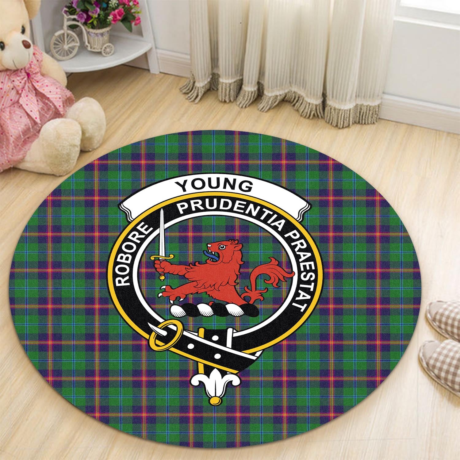 young-modern-tartan-round-rug-with-family-crest