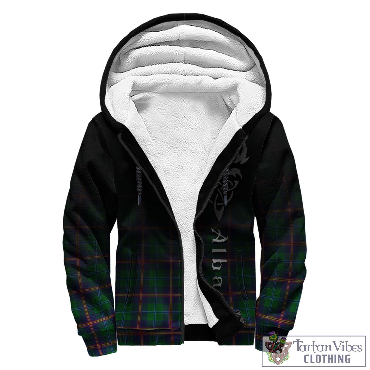 Tartan Vibes Clothing Young Modern Tartan Sherpa Hoodie Featuring Alba Gu Brath Family Crest Celtic Inspired