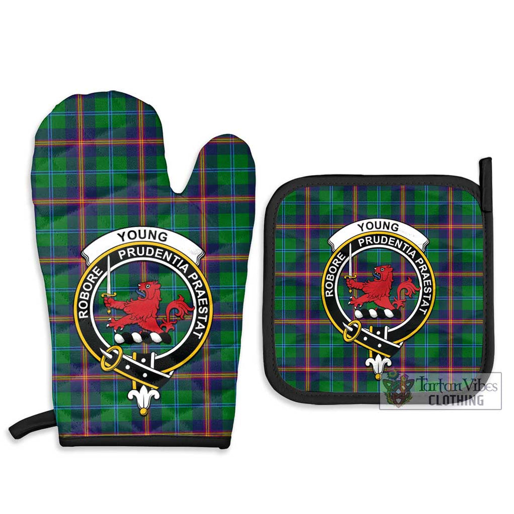 Young Tartan Combo Oven Mitt & Pot-Holder with Family Crest Combo 1 Oven Mitt & 2 Pot-Holder Black - Tartan Vibes Clothing