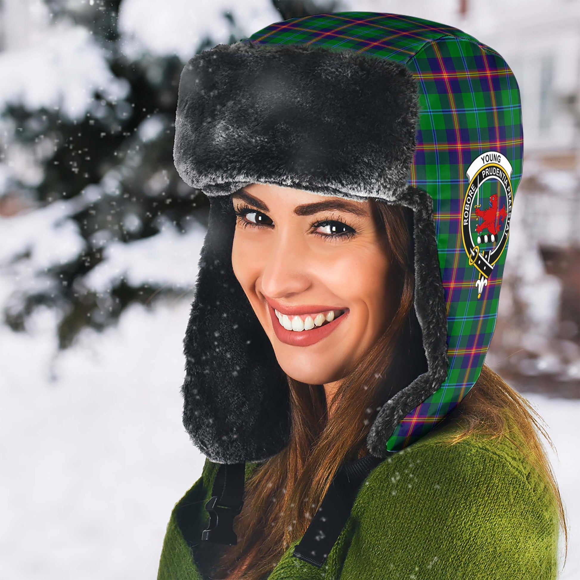 Young Tartan Winter Trapper Hat with Family Crest - Tartan Vibes Clothing