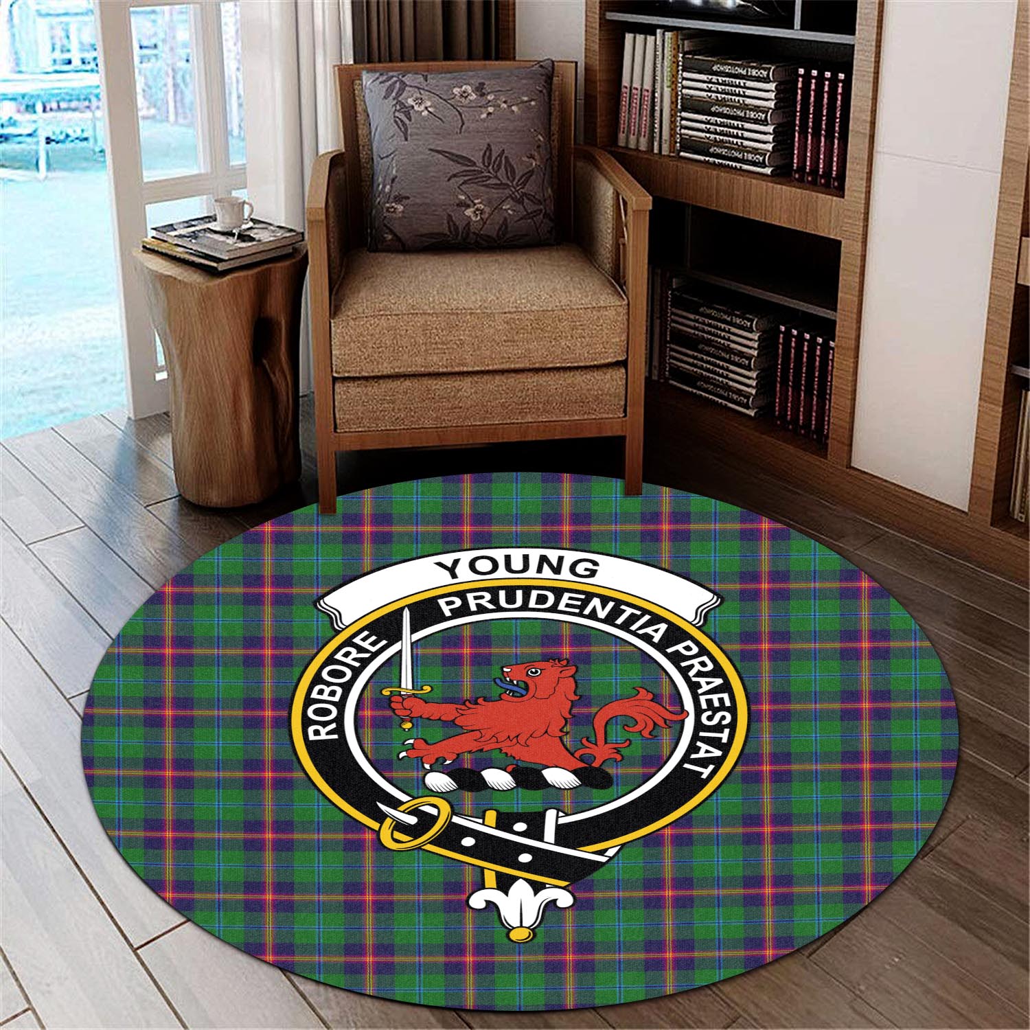 young-modern-tartan-round-rug-with-family-crest