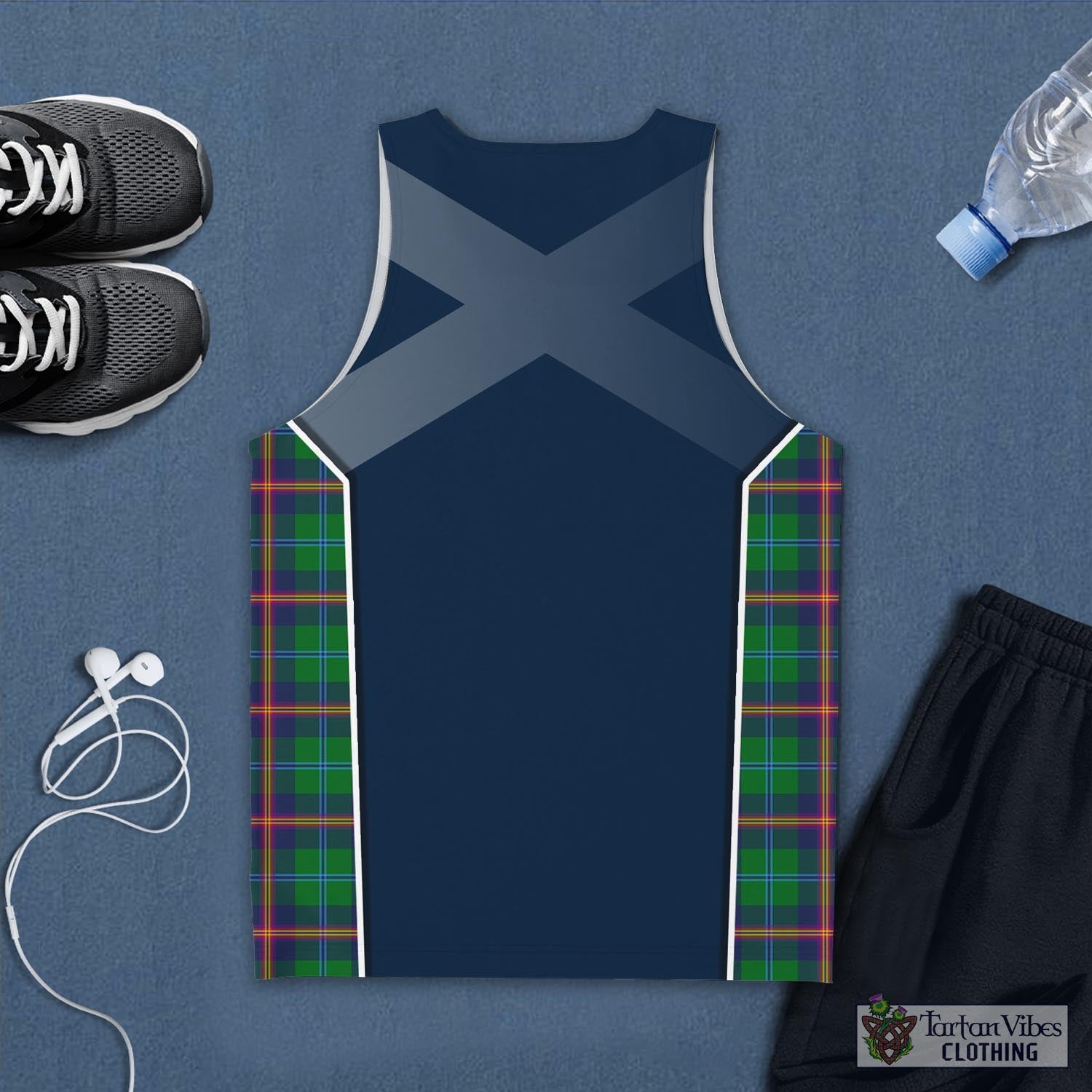 Tartan Vibes Clothing Young Modern Tartan Men's Tanks Top with Family Crest and Scottish Thistle Vibes Sport Style