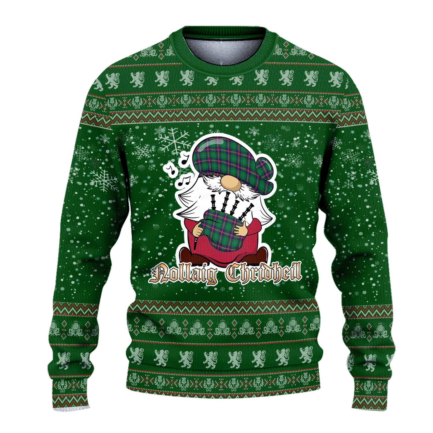 Young Modern Clan Christmas Family Knitted Sweater with Funny Gnome Playing Bagpipes - Tartanvibesclothing
