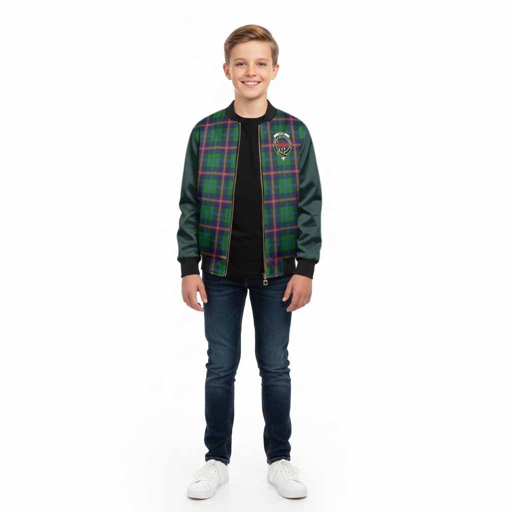 Young Tartan Accent Kid Bomber Jacket with Family Crest