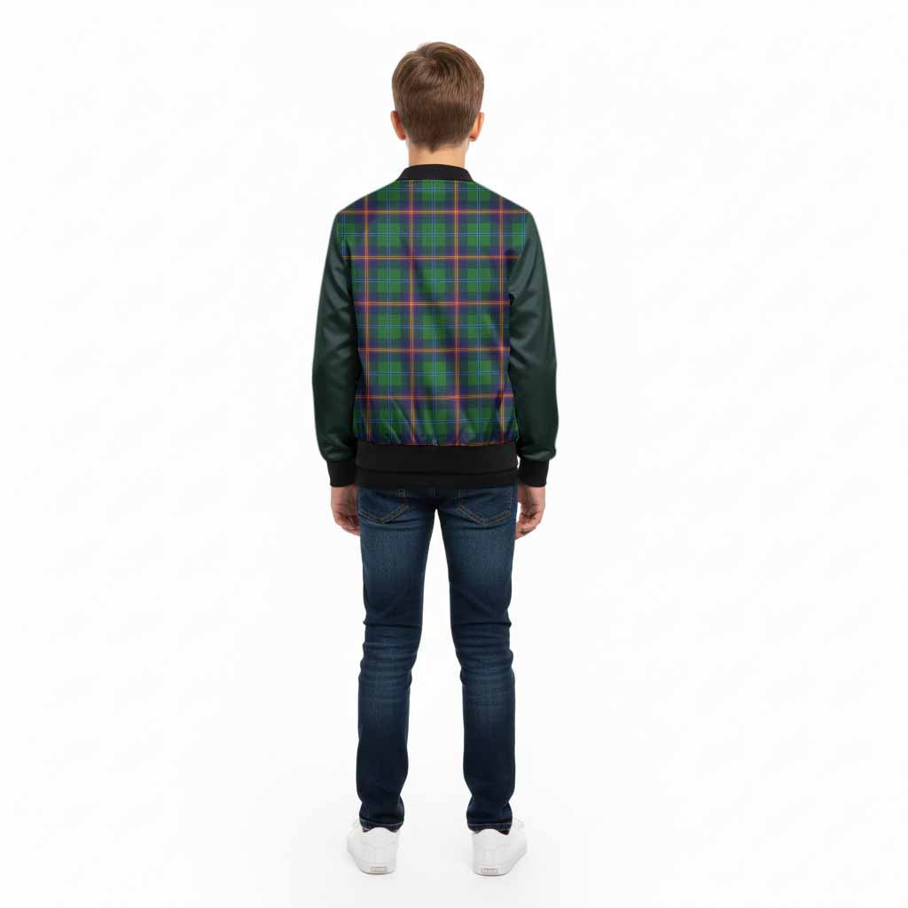Young Tartan Accent Kid Bomber Jacket with Family Crest