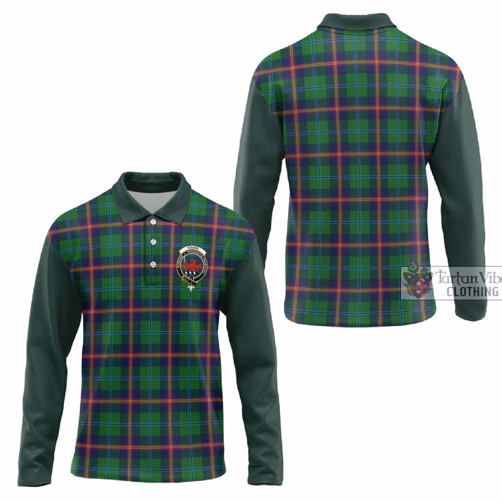 Young Tartan Accent Long Sleeve Polo Shirt with Family Crest