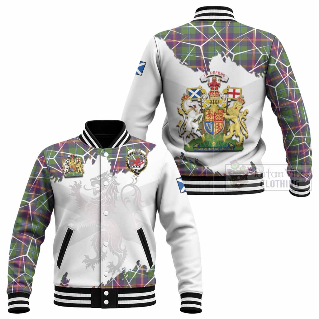 Young Tartan Baseball Jacket with Family Crest and Lion Rampant Grunge Style
