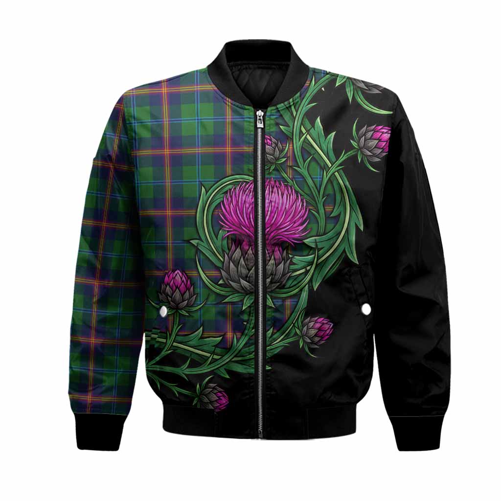 Young Tartan Bomber Jacket Resilient Scottish Thistle Unisex Black - Tartan Vibes Clothing