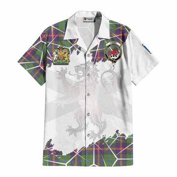 Young Tartan Cotton Hawaiian Shirt with Family Crest and Lion Rampant Grunge Style