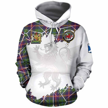 Young Tartan Cotton Hoodie with Family Crest and Lion Rampant Grunge Style