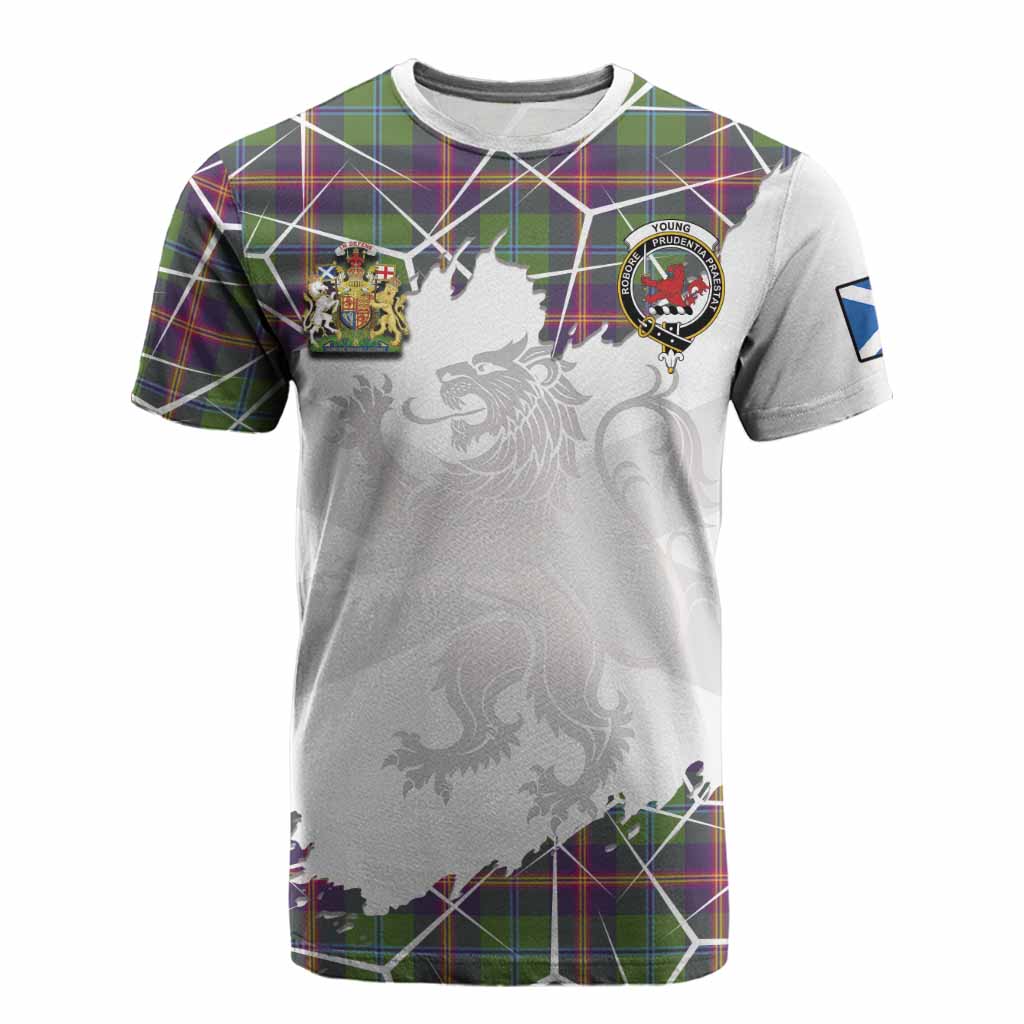 Young Tartan Cotton T-shirt with Family Crest and Lion Rampant Grunge Style