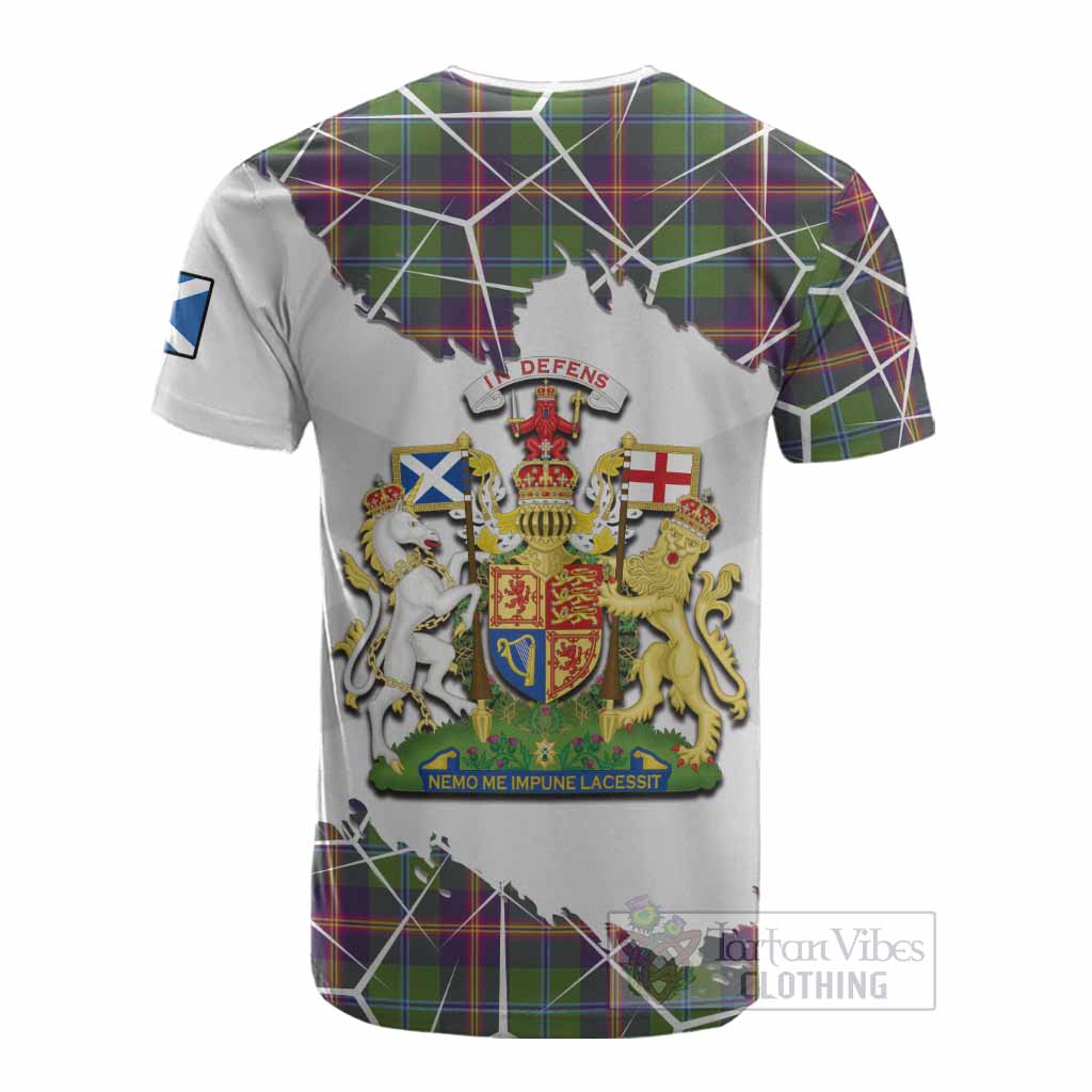 Young Tartan Cotton T-shirt with Family Crest and Lion Rampant Grunge Style