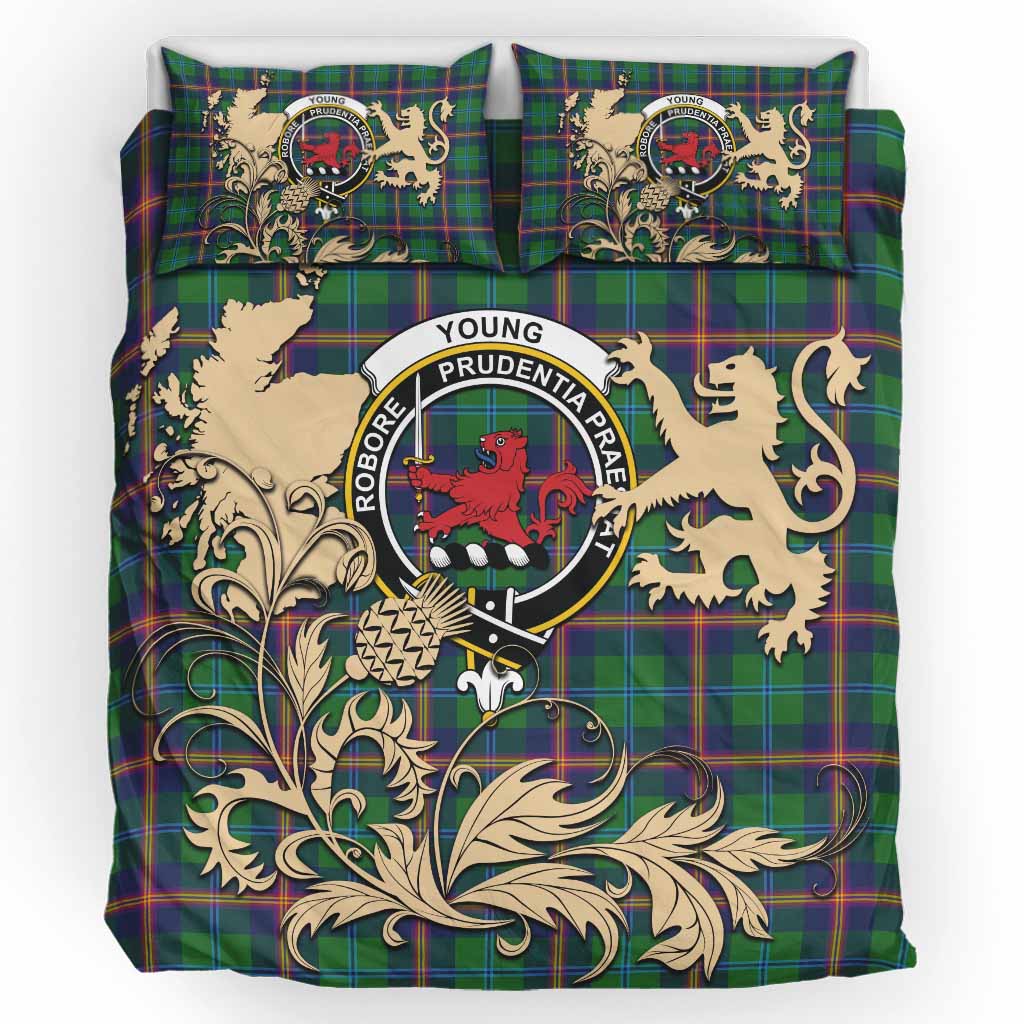 Young Tartan Crest Bedding Set with Scottish Iconic Symbols 