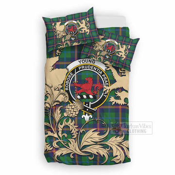 Young Tartan Crest Bedding Set with Scottish Iconic Symbols 