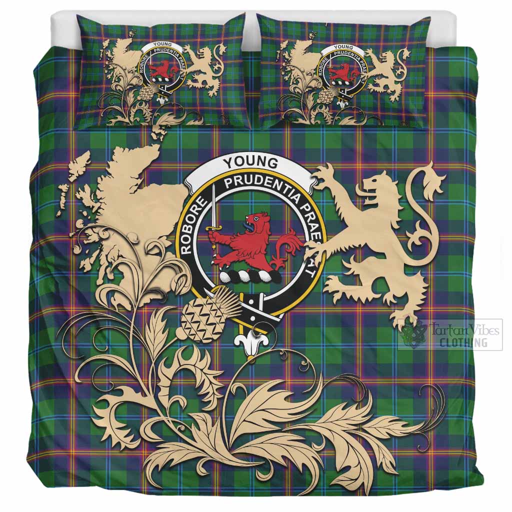 Young Tartan Crest Bedding Set with Scottish Iconic Symbols 