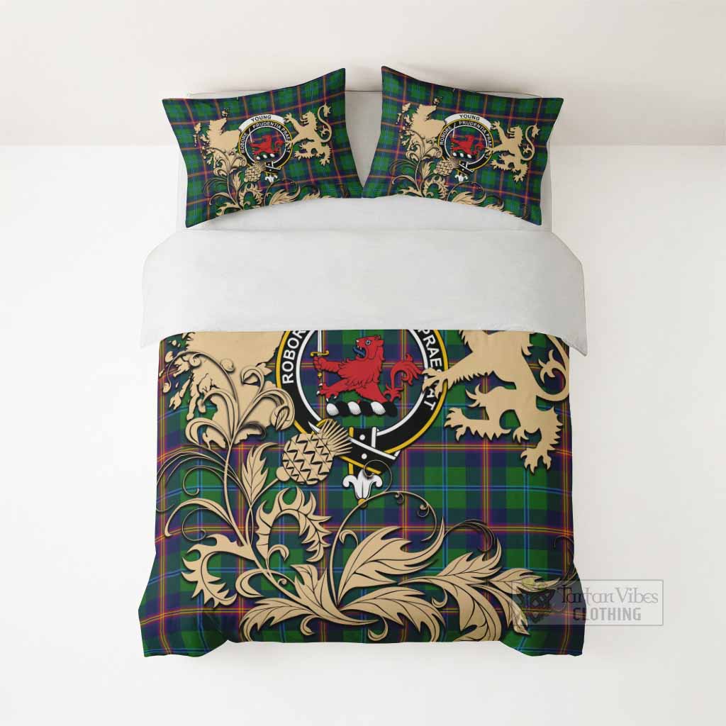 Young Tartan Crest Bedding Set with Scottish Iconic Symbols 