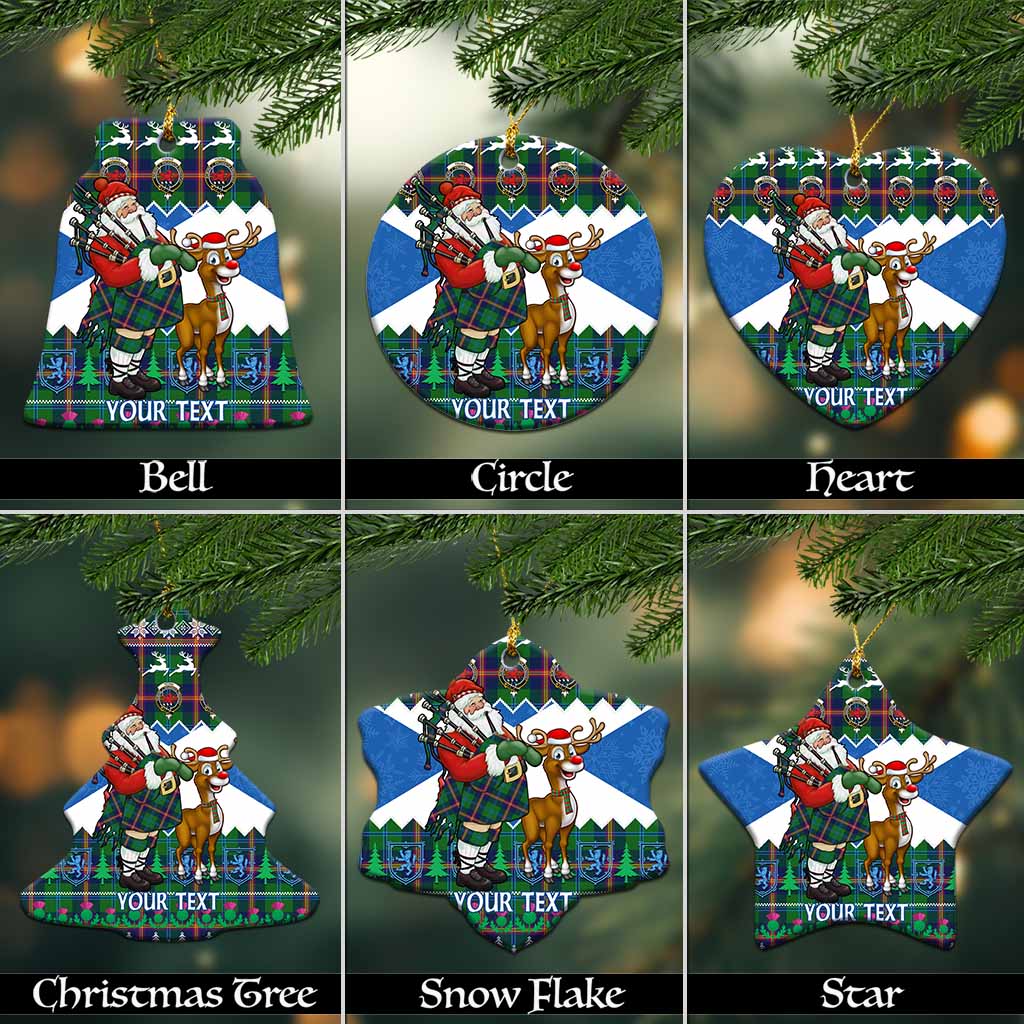 Young Tartan Crest Christmas Ceramic Ornament Scotland Santa With Bagpipes Cute Reindeer