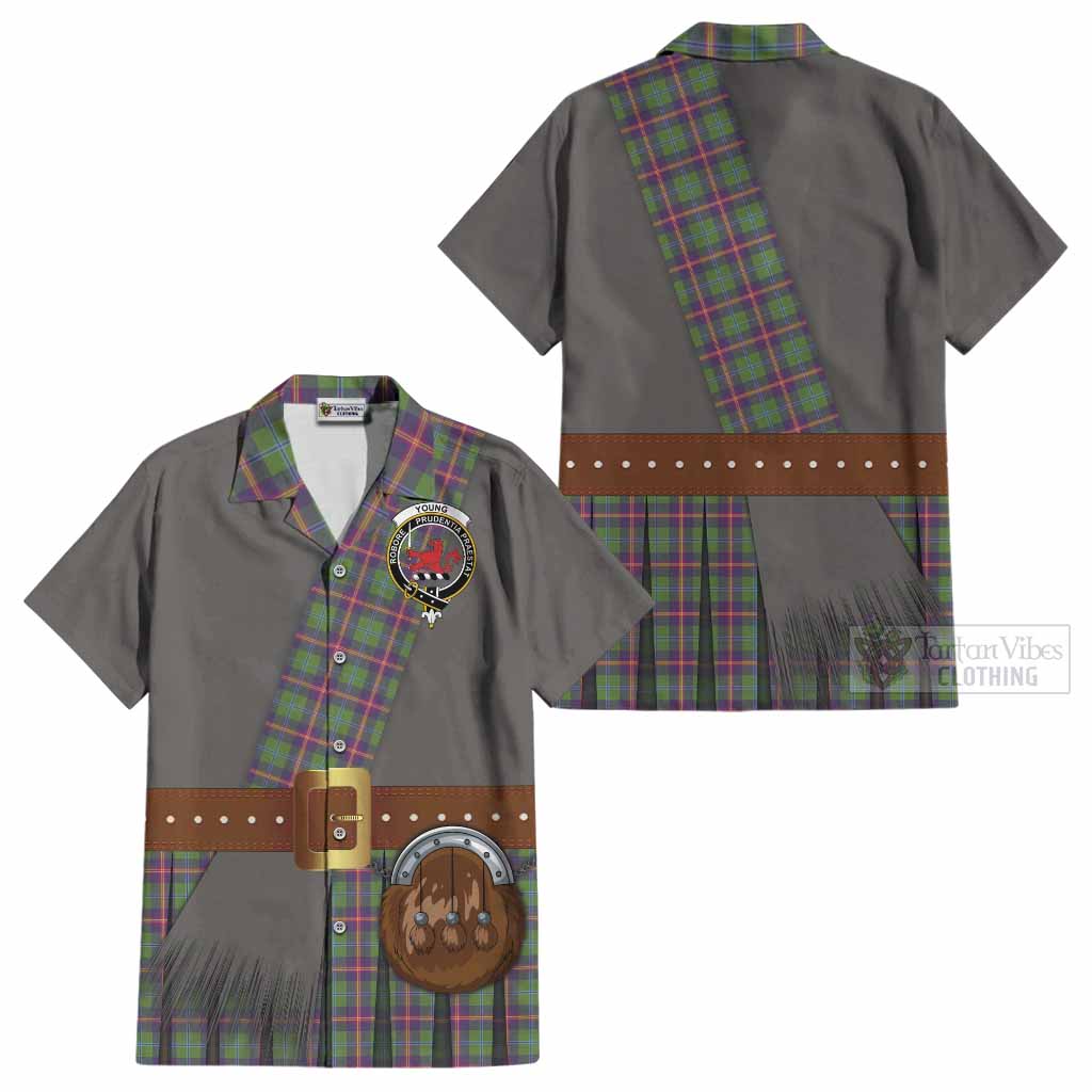 Young Tartan Crest Cotton Hawaiian Shirt Kilt Costume Style