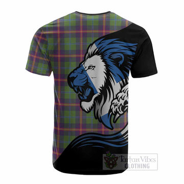 Young Tartan Crest Cotton T-shirt Scottish Golden Lions Wave Flow