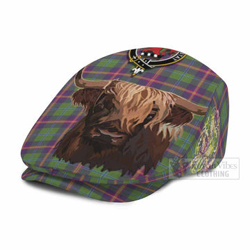 Young Tartan Crest Flat Cap, Jeff Cap Scotland Heilan Coo Tartan Seamless Style