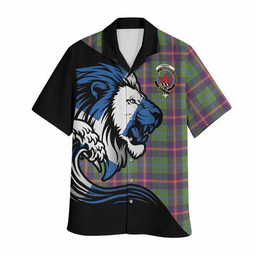 Young Tartan Crest Hawaiian Shirt Scottish Golden Lions Wave Flow