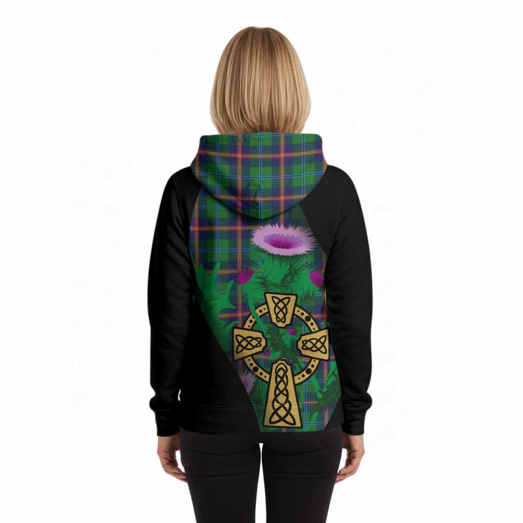 Young Tartan Crest Hoodie Celtic Cross Thistle Flowers