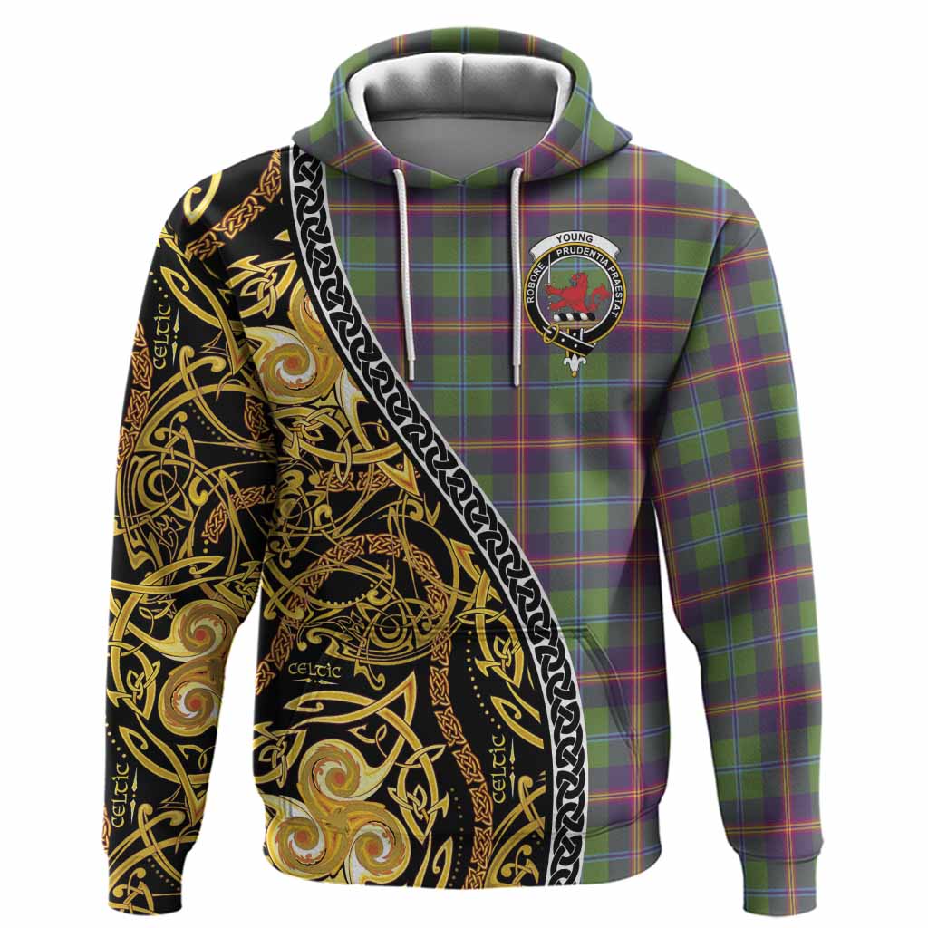 Young Tartan Crest Hoodie Celtic Knot and Triple Trickle Spiral Symbols
