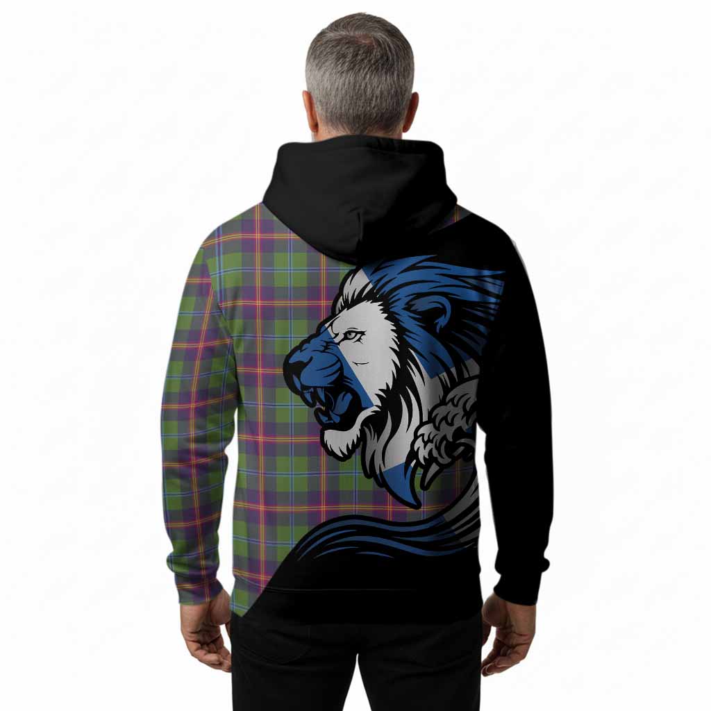 Young Tartan Crest Hoodie Scottish Golden Lions Wave Flow