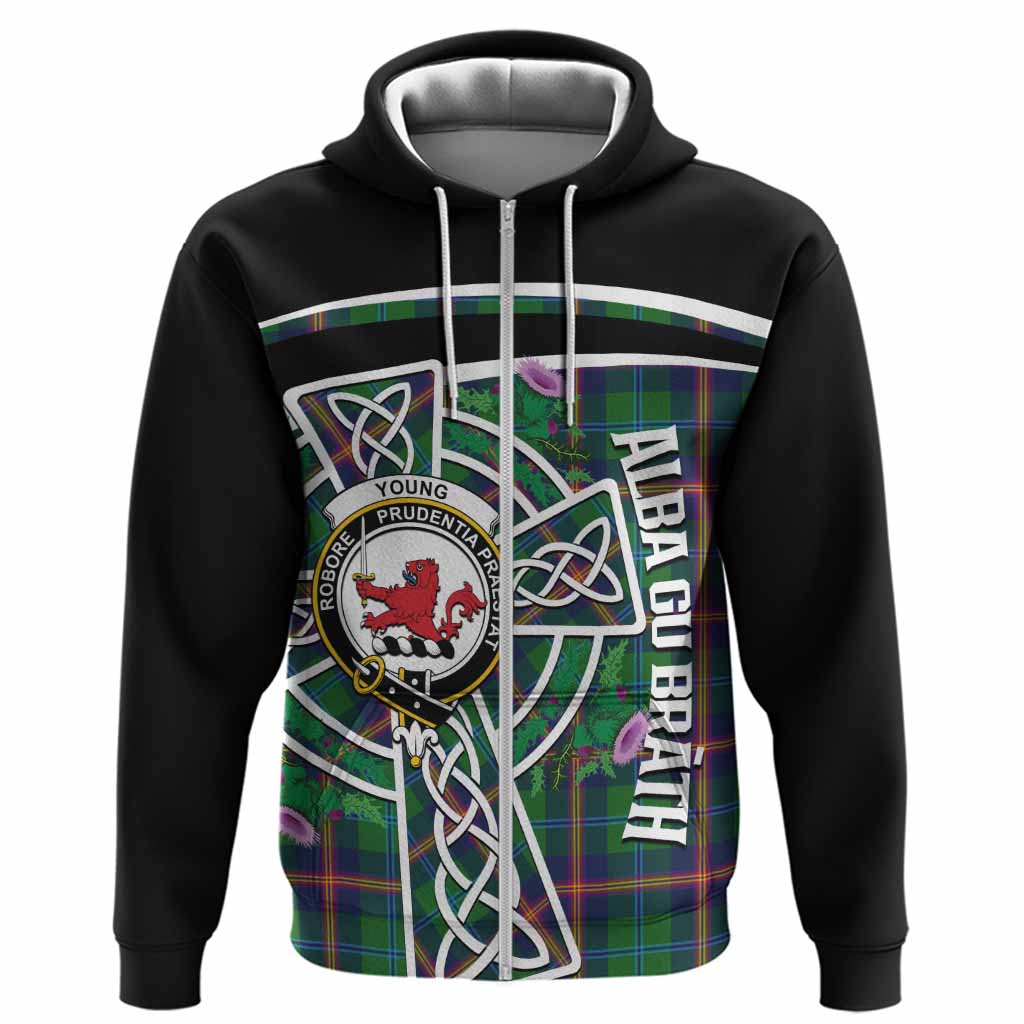 Young Tartan Crest Hoodie Scottish Thistle Celtic Cross Alba Gu Brath