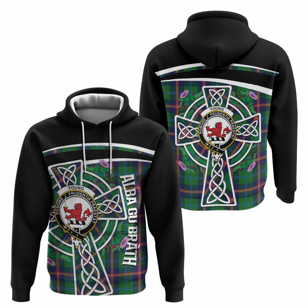 Young Tartan Crest Hoodie Scottish Thistle Celtic Cross Alba Gu Brath