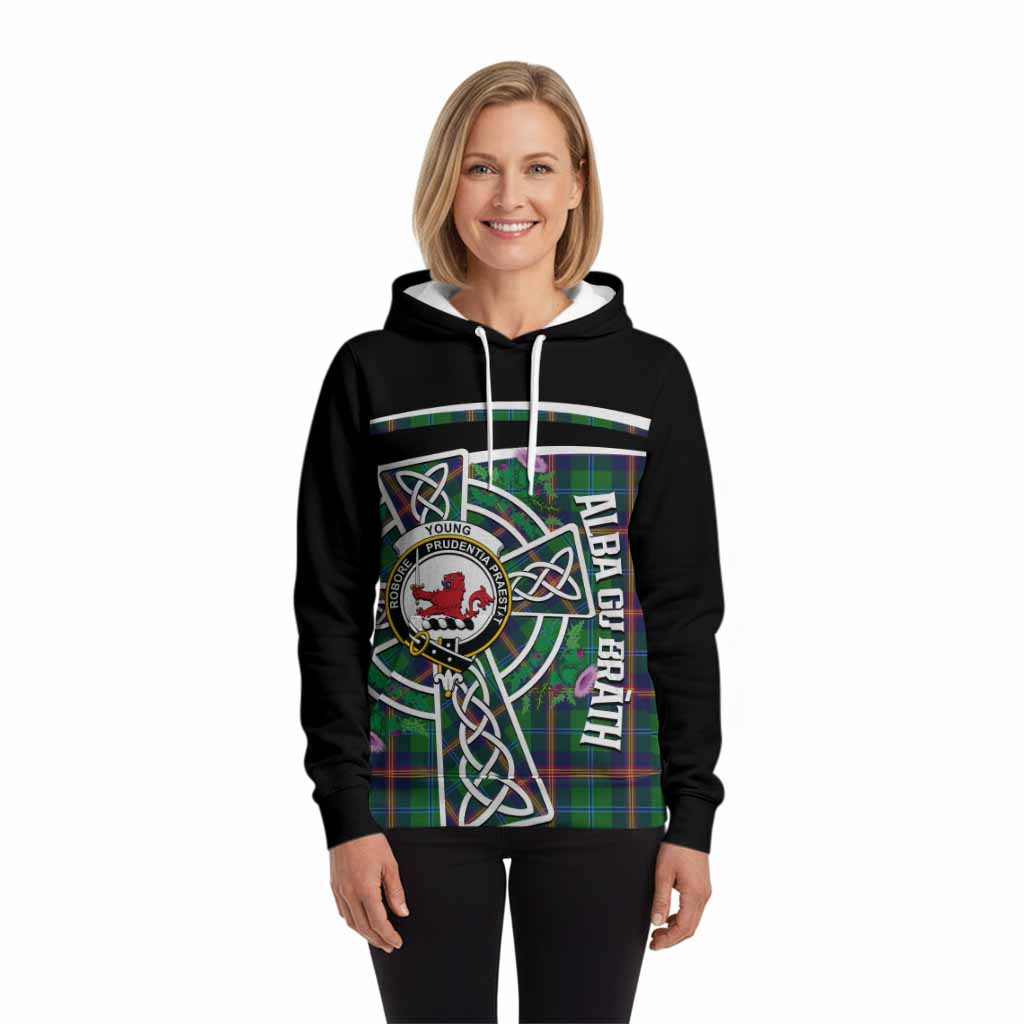Young Tartan Crest Hoodie Scottish Thistle Celtic Cross Alba Gu Brath