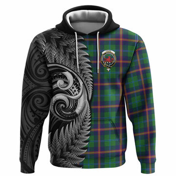Young Tartan Crest Hoodie With New Zealand Silver Fern Maori Koru