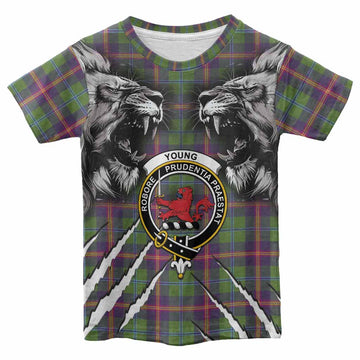 Young Tartan Crest Kid T-shirt Ferocious Lion Style