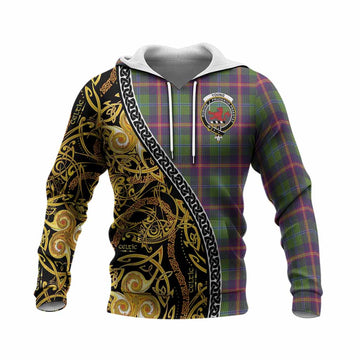Young Tartan Crest Knitted Hoodie Celtic Knot and Triple Trickle Spiral Symbols