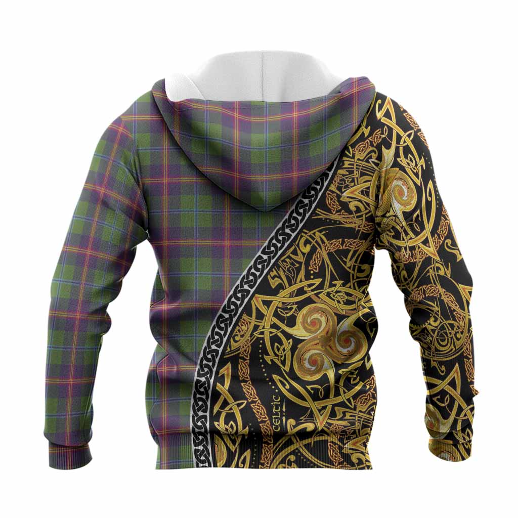 Young Tartan Crest Knitted Hoodie Celtic Knot and Triple Trickle Spiral Symbols