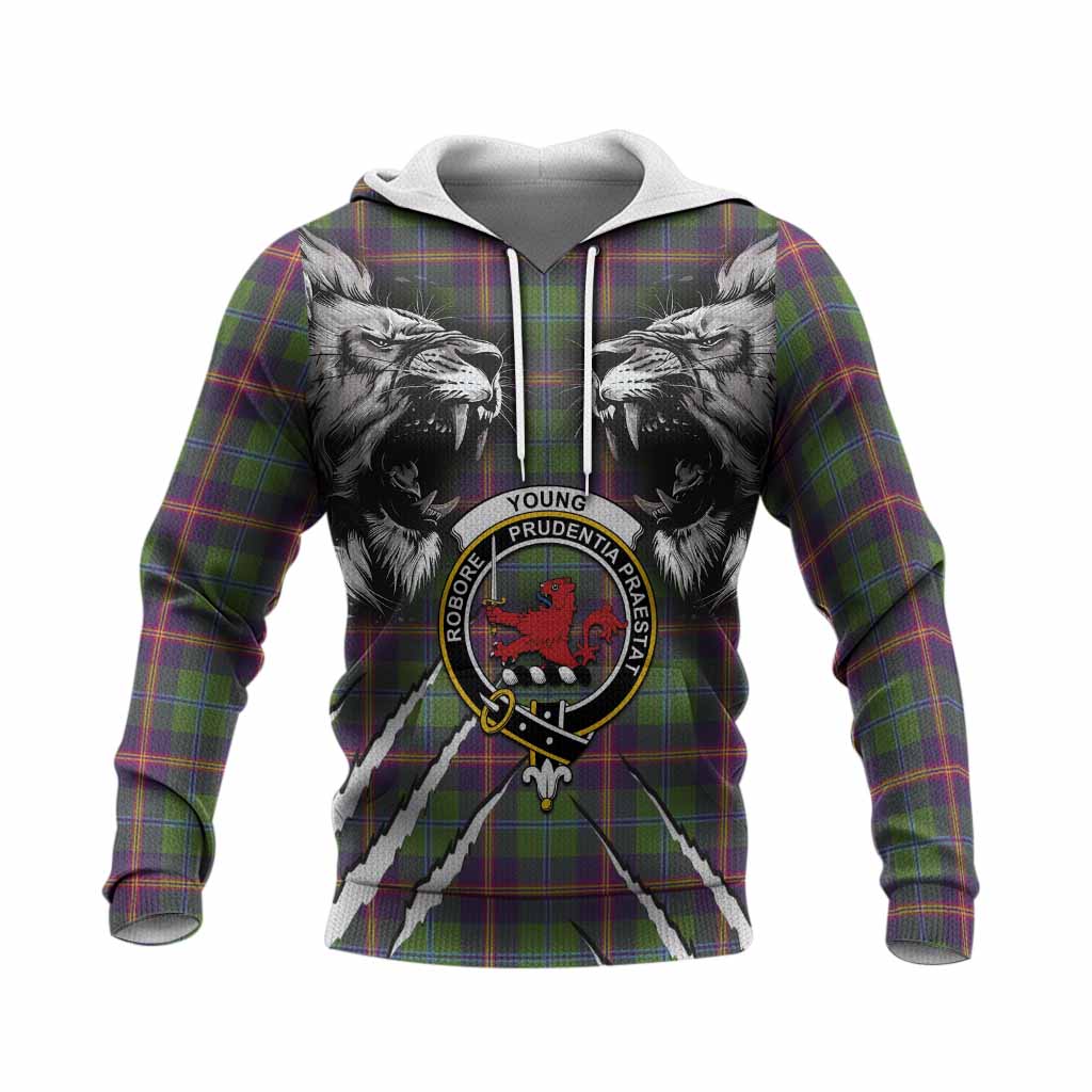 Young Tartan Crest Knitted Hoodie Ferocious Lion Style