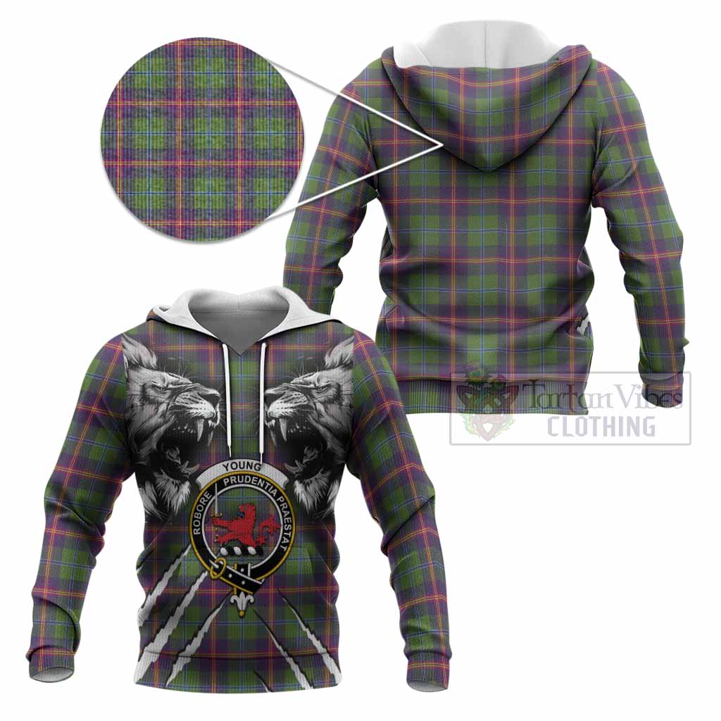 Young Tartan Crest Knitted Hoodie Ferocious Lion Style