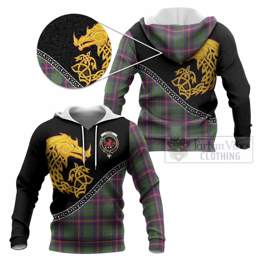 Young Tartan Crest Knitted Hoodie Legendary Dragon Knot Half Style