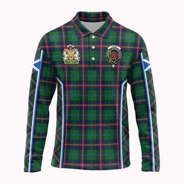 Young Tartan Crest Long Sleeve Polo Shirt Scotland Coat of Arm Flag Style